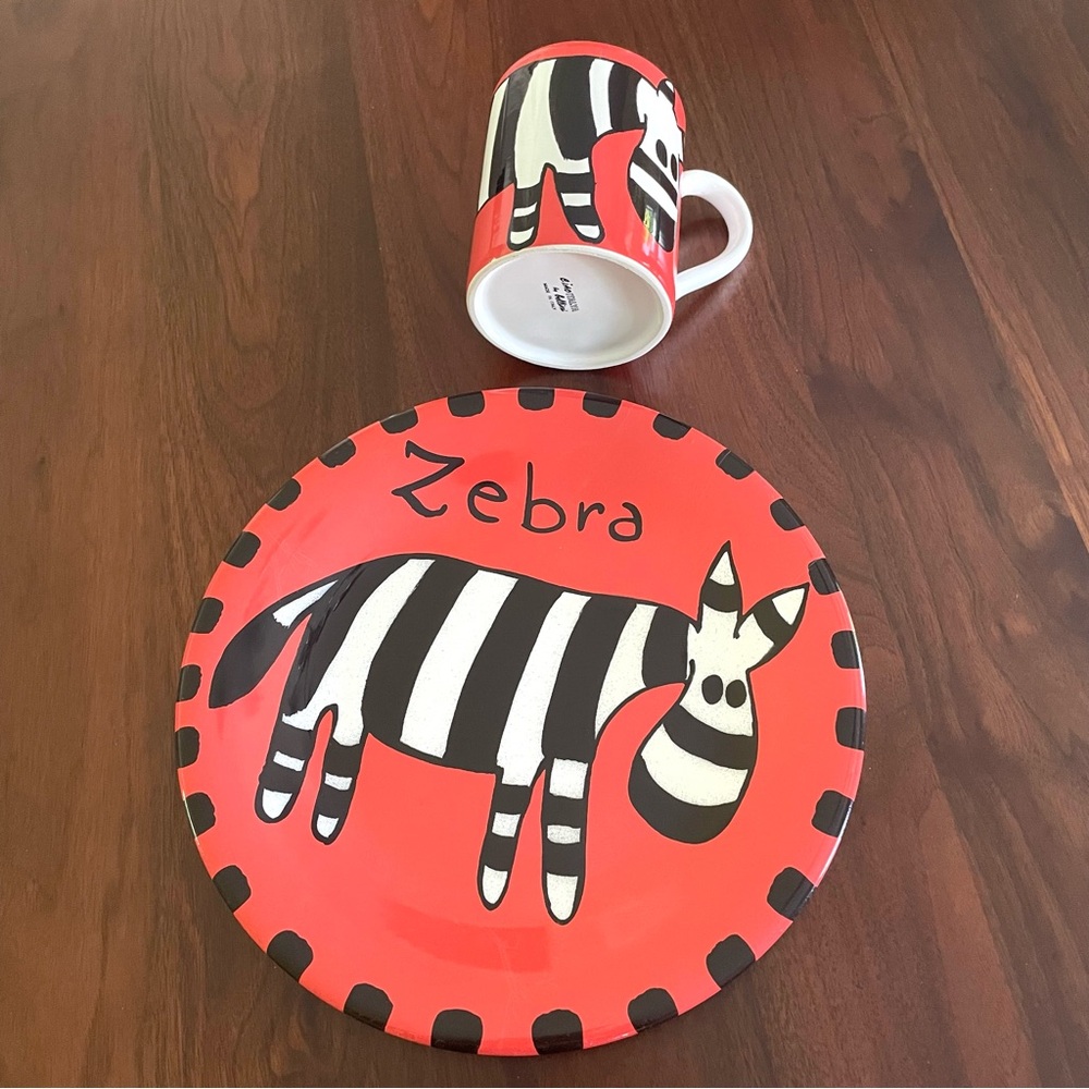 Ciao Italya Bellini Ceramic Zebra Plate & Mug Set Vintage 70’s Art Deco Style